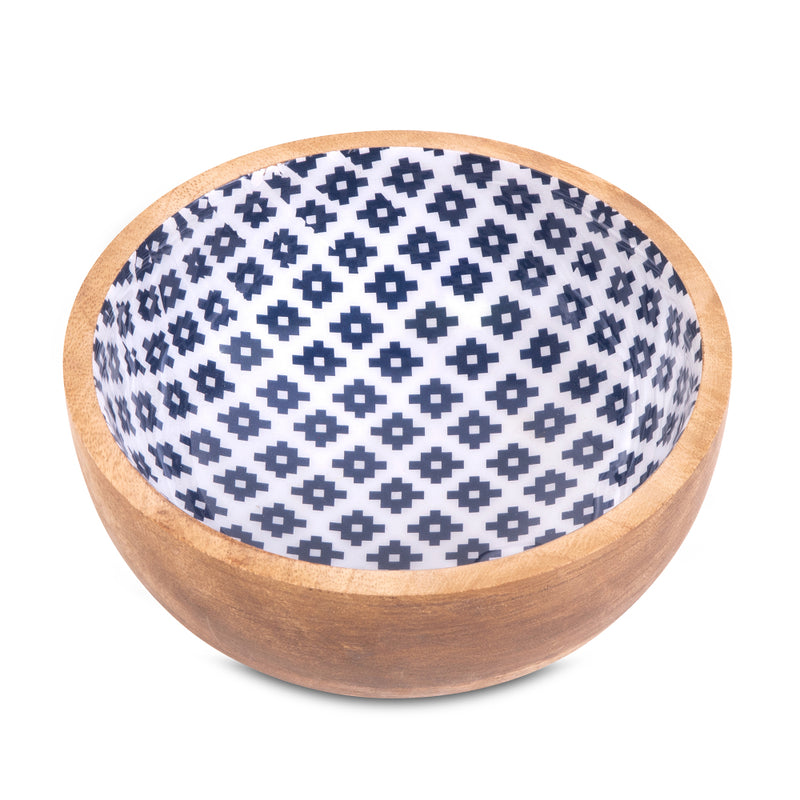Wooden Indigo Geometric Bowl