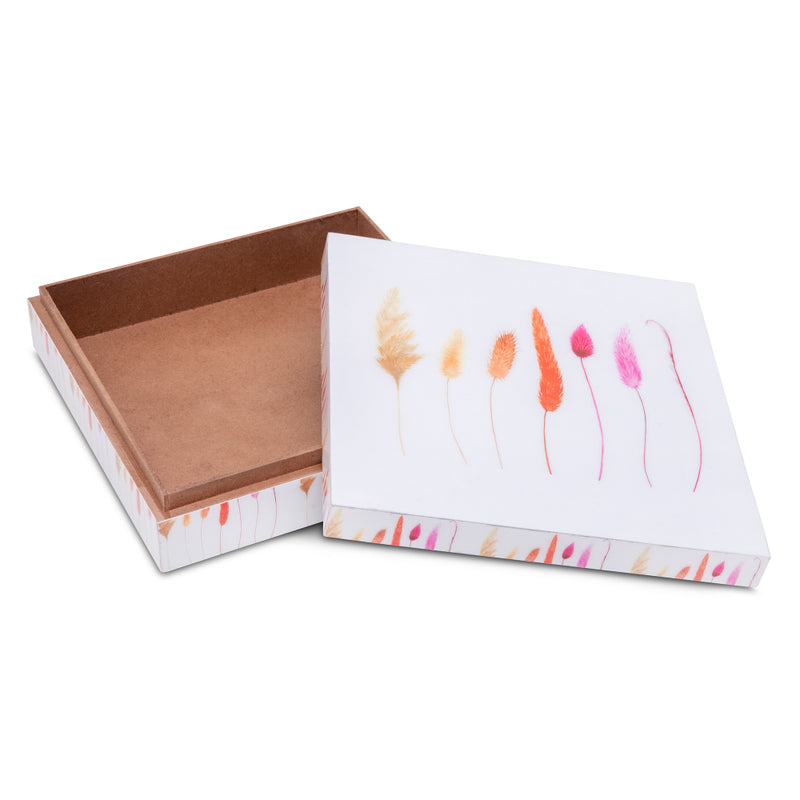 Wooden White Square Box with Feather Design Big
