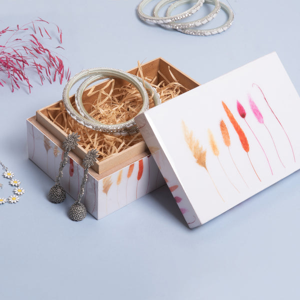 Wooden White Box with Feather Design Small