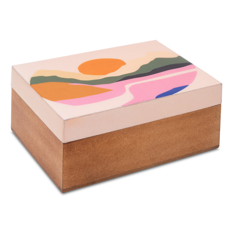 Wooden Box with Abstract Sun Design Big