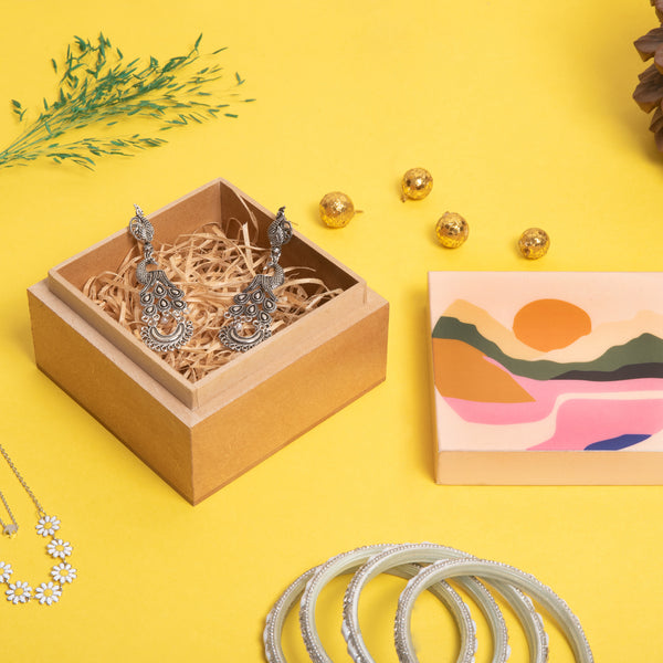 Wooden Box with Abstract Sun Design Small
