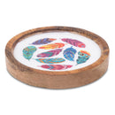 Wooden Round Coasters with Feather Print Design Set of 2