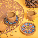 Wooden Round Coasters with Mandala Print Design Set of 2