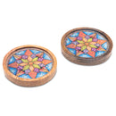 Wooden Round Coasters with Mandala Print Design Set of 2