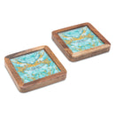 Wooden Square Coasters with Abstract Print Design Set of 2