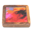 Wooden Square Coasters with Red Abstract Print Design Set of 2