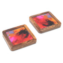 Wooden Square Coasters with Red Abstract Print Design Set of 2