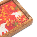 Wooden Tray Elephant Print With Coaster Set