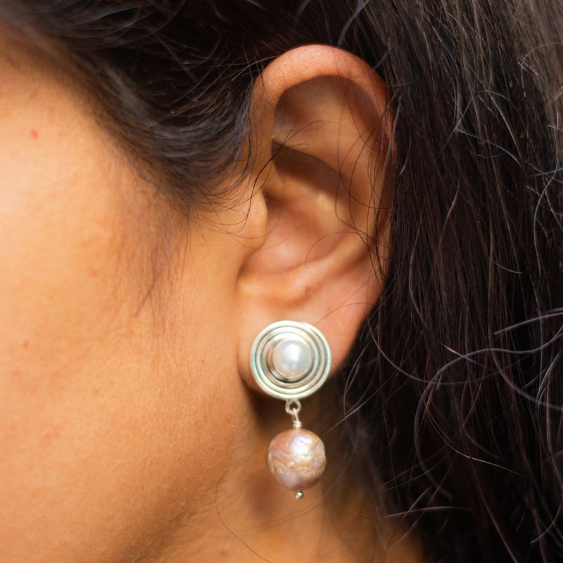 Silver Earring Spiral Baroque