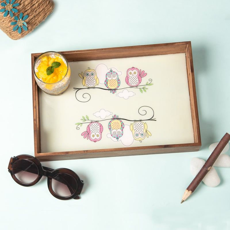 Owl Printed Wooden Rectangle Tray